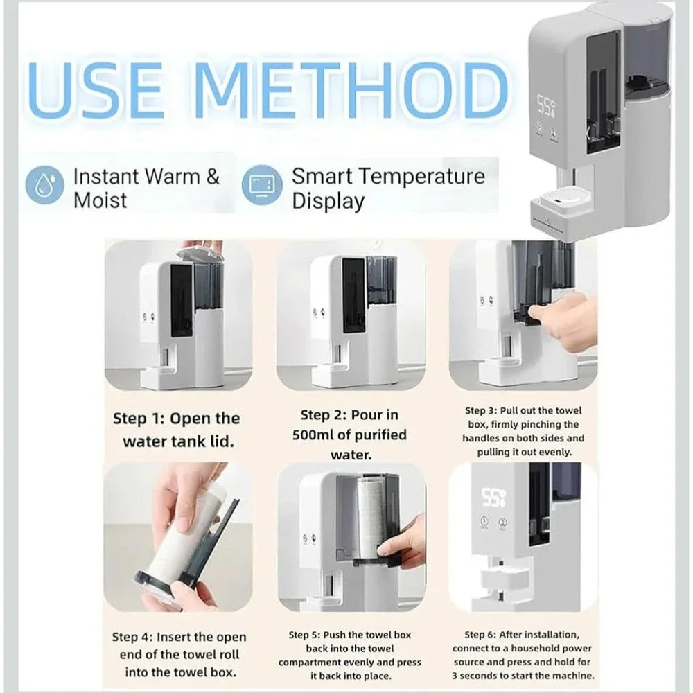 Hot Face Towel Heater Machine, Automatic Disposable Towel Warmer with Steam